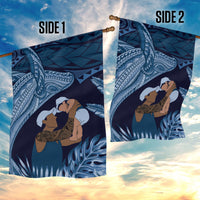 Father's Day Polynesian Pattern Garden Flag Tropical Humpback Whale - Navy