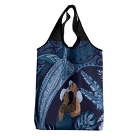 Father's Day Polynesian Pattern Grocery Bag Tropical Humpback Whale - Navy
