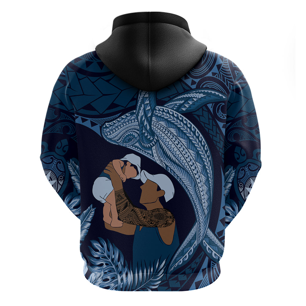 Father's Day Polynesian Pattern Hoodie Tropical Humpback Whale - Navy