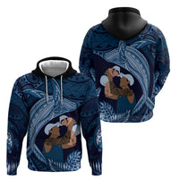 Father's Day Polynesian Pattern Hoodie Tropical Humpback Whale - Navy