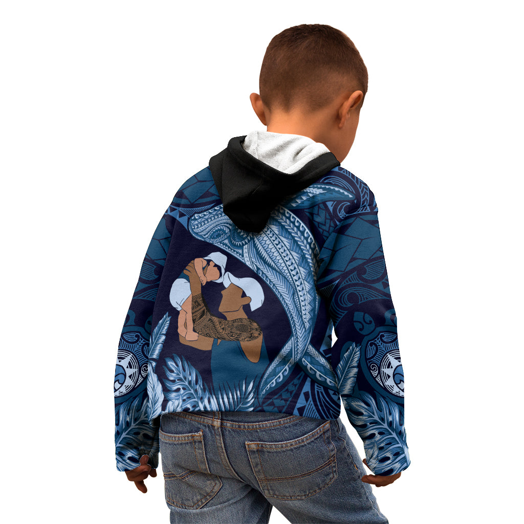 Father's Day Polynesian Pattern Kid Hoodie Tropical Humpback Whale - Navy