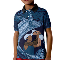 Father's Day Polynesian Pattern Kid Polo Shirt Tropical Humpback Whale - Navy