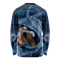Father's Day Polynesian Pattern Long Sleeve Shirt Tropical Humpback Whale - Navy