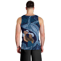 Father's Day Polynesian Pattern Men Tank Top Tropical Humpback Whale - Navy