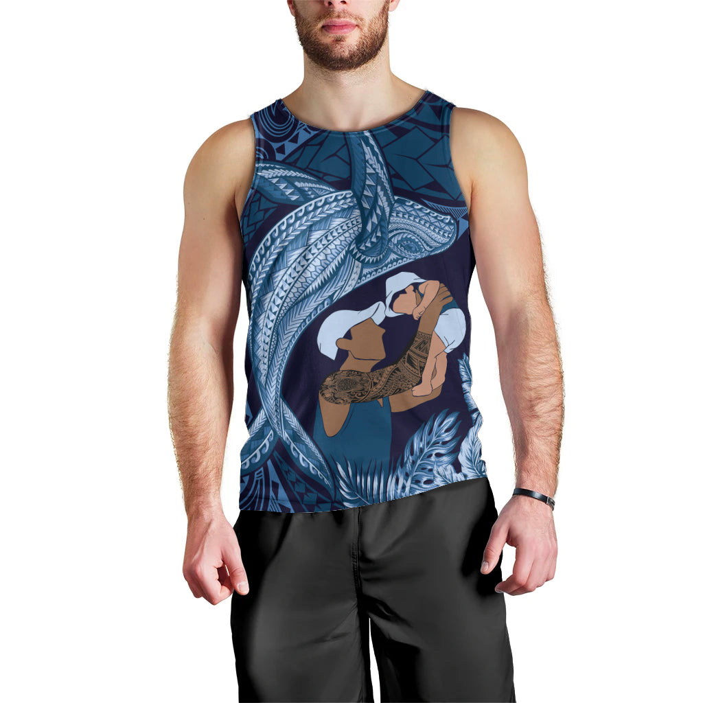 Father's Day Polynesian Pattern Men Tank Top Tropical Humpback Whale - Navy
