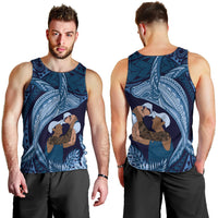 Father's Day Polynesian Pattern Men Tank Top Tropical Humpback Whale - Navy