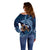 Father's Day Polynesian Pattern Off Shoulder Sweater Tropical Humpback Whale - Navy