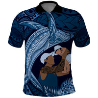 Father's Day Polynesian Pattern Polo Shirt Tropical Humpback Whale - Navy