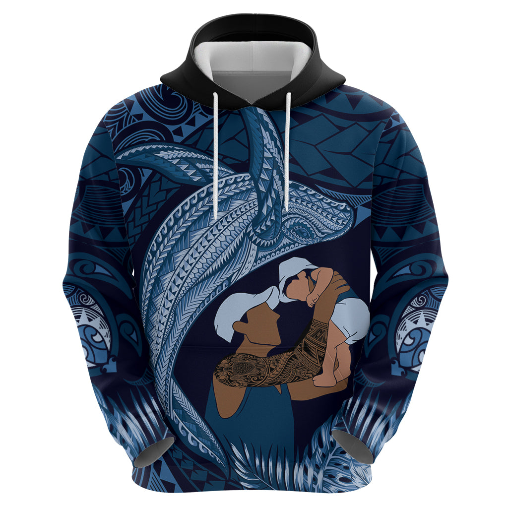 Father's Day Polynesian Pattern Zip Hoodie Tropical Humpback Whale - Navy