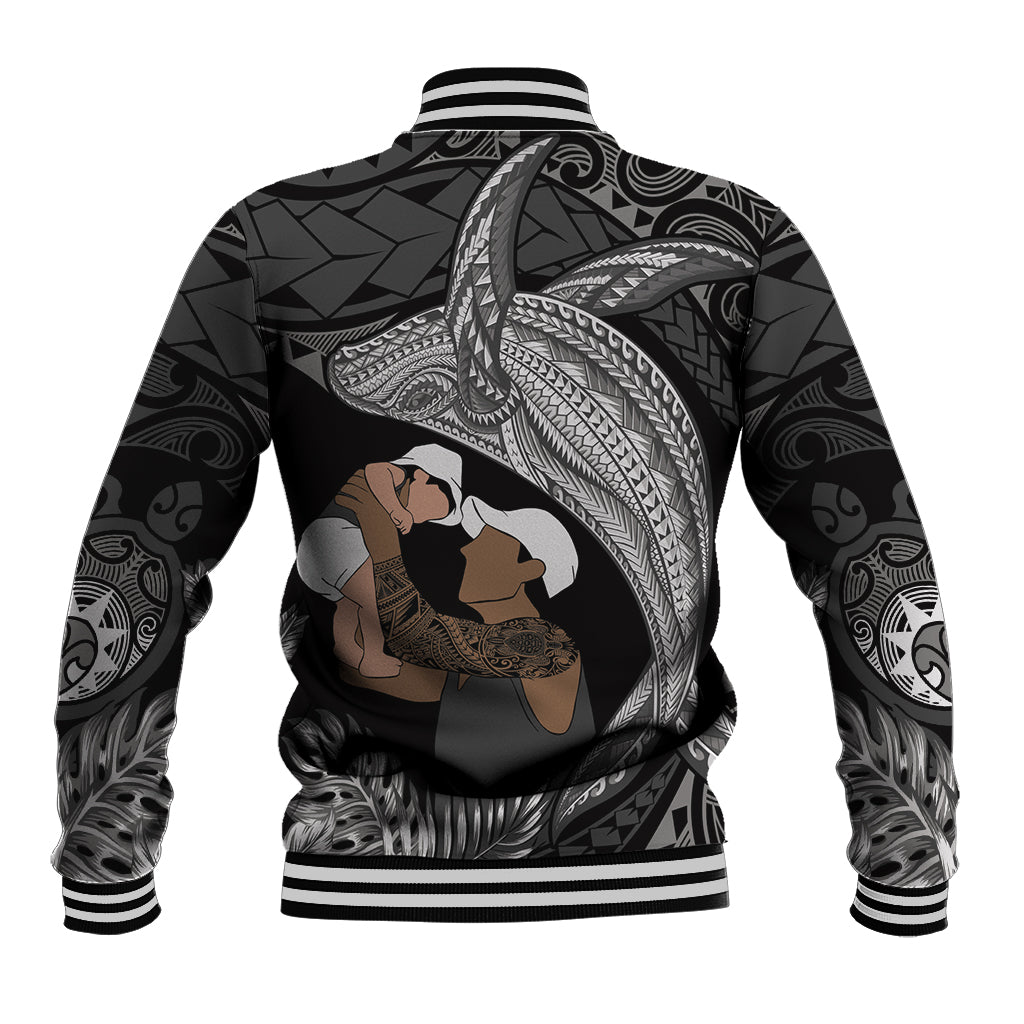 Father's Day Polynesian Pattern Baseball Jacket Tropical Humpback Whale - Black LT7 - Polynesian Pride