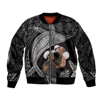 Father's Day Polynesian Pattern Bomber Jacket Tropical Humpback Whale - Black