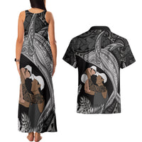 Father's Day Polynesian Pattern Couples Matching Tank Maxi Dress and Hawaiian Shirt Tropical Humpback Whale - Black