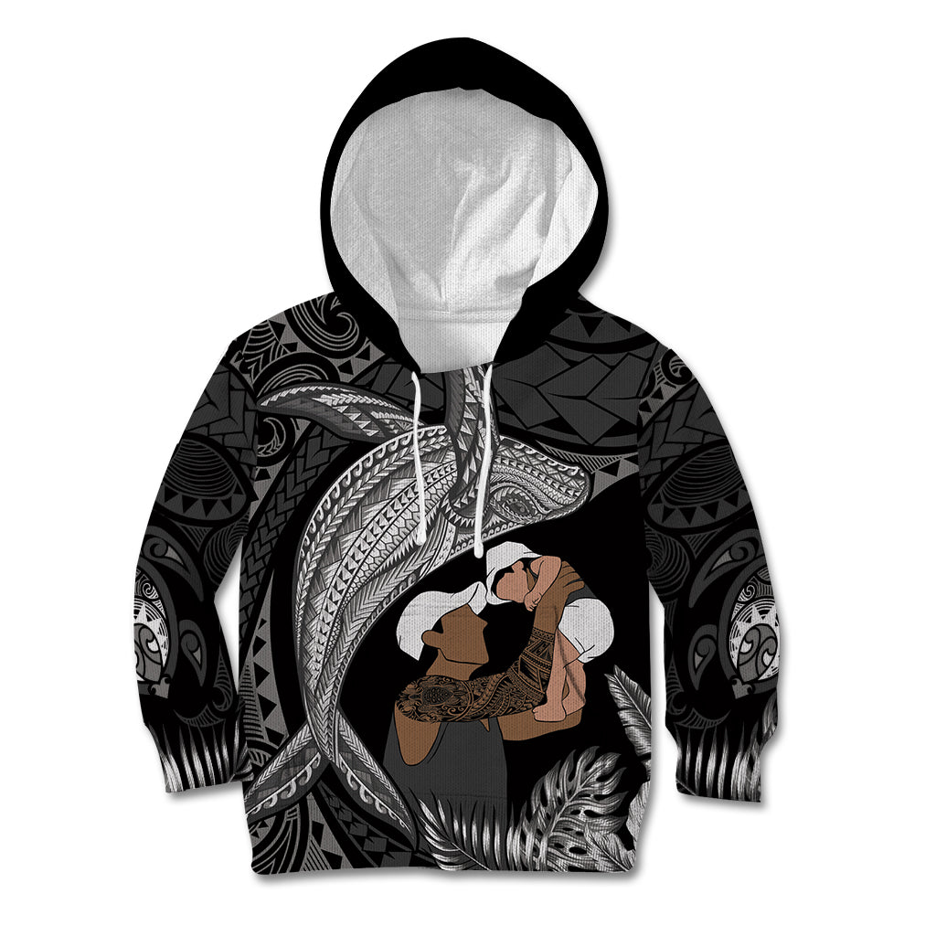 Father's Day Polynesian Pattern Kid Hoodie Tropical Humpback Whale - Black LT7 Hoodie Black - Polynesian Pride