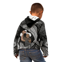 Father's Day Polynesian Pattern Kid Hoodie Tropical Humpback Whale - Black