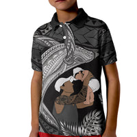 Father's Day Polynesian Pattern Kid Polo Shirt Tropical Humpback Whale - Black
