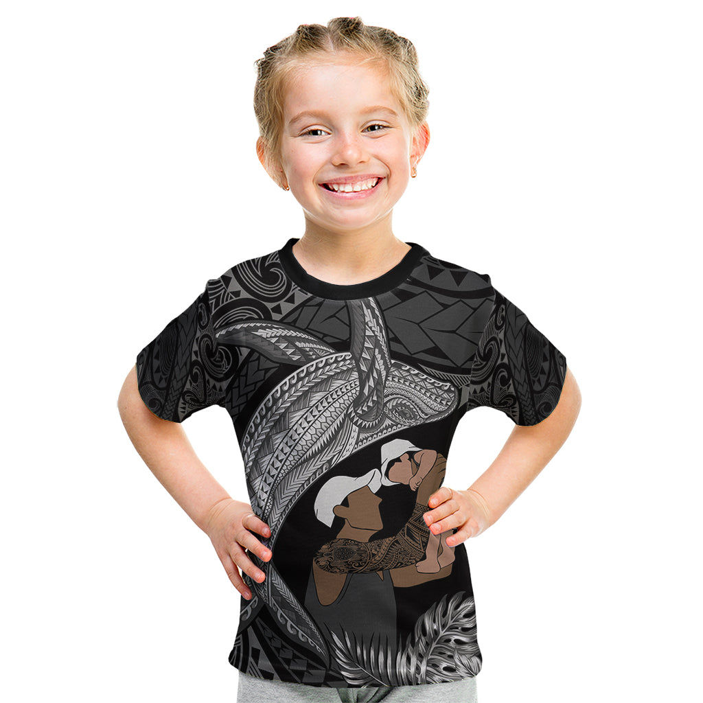 Father's Day Polynesian Pattern Kid T Shirt Tropical Humpback Whale - Black LT7 Black - Polynesian Pride