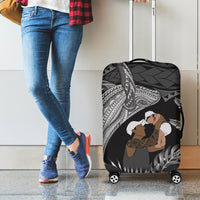 Father's Day Polynesian Pattern Luggage Cover Tropical Humpback Whale - Black