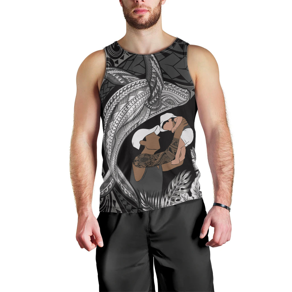 Father's Day Polynesian Pattern Men Tank Top Tropical Humpback Whale - Black