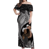 Father's Day Polynesian Pattern Off Shoulder Maxi Dress Tropical Humpback Whale - Black