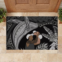 Father's Day Polynesian Pattern Rubber Doormat Tropical Humpback Whale - Black