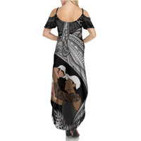 Father's Day Polynesian Pattern Summer Maxi Dress Tropical Humpback Whale - Black