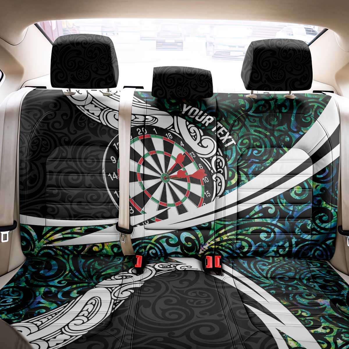 Personalized NZ Darts Back Car Seat Cover Paua Shell Maori Koru Whakairo - Polynesian Pride
