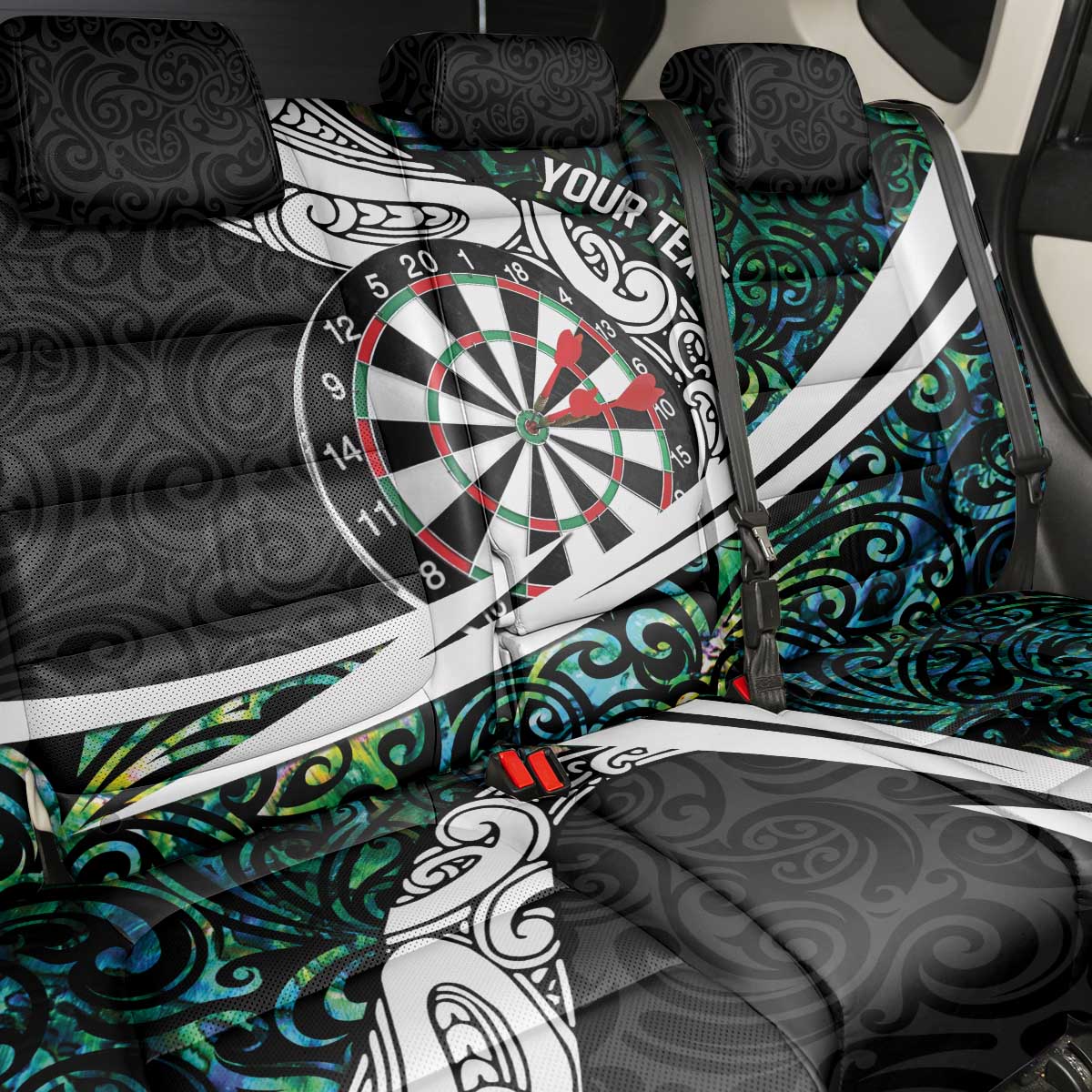 Personalized NZ Darts Back Car Seat Cover Paua Shell Maori Koru Whakairo - Polynesian Pride
