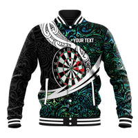 Personalized NZ Darts Baseball Jacket Paua Shell Maori Koru Whakairo LT7 Unisex Colorful - Polynesian Pride