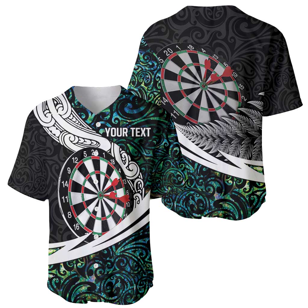 Personalized NZ Darts Baseball Jersey Paua Shell Maori Koru Whakairo - Polynesian Pride