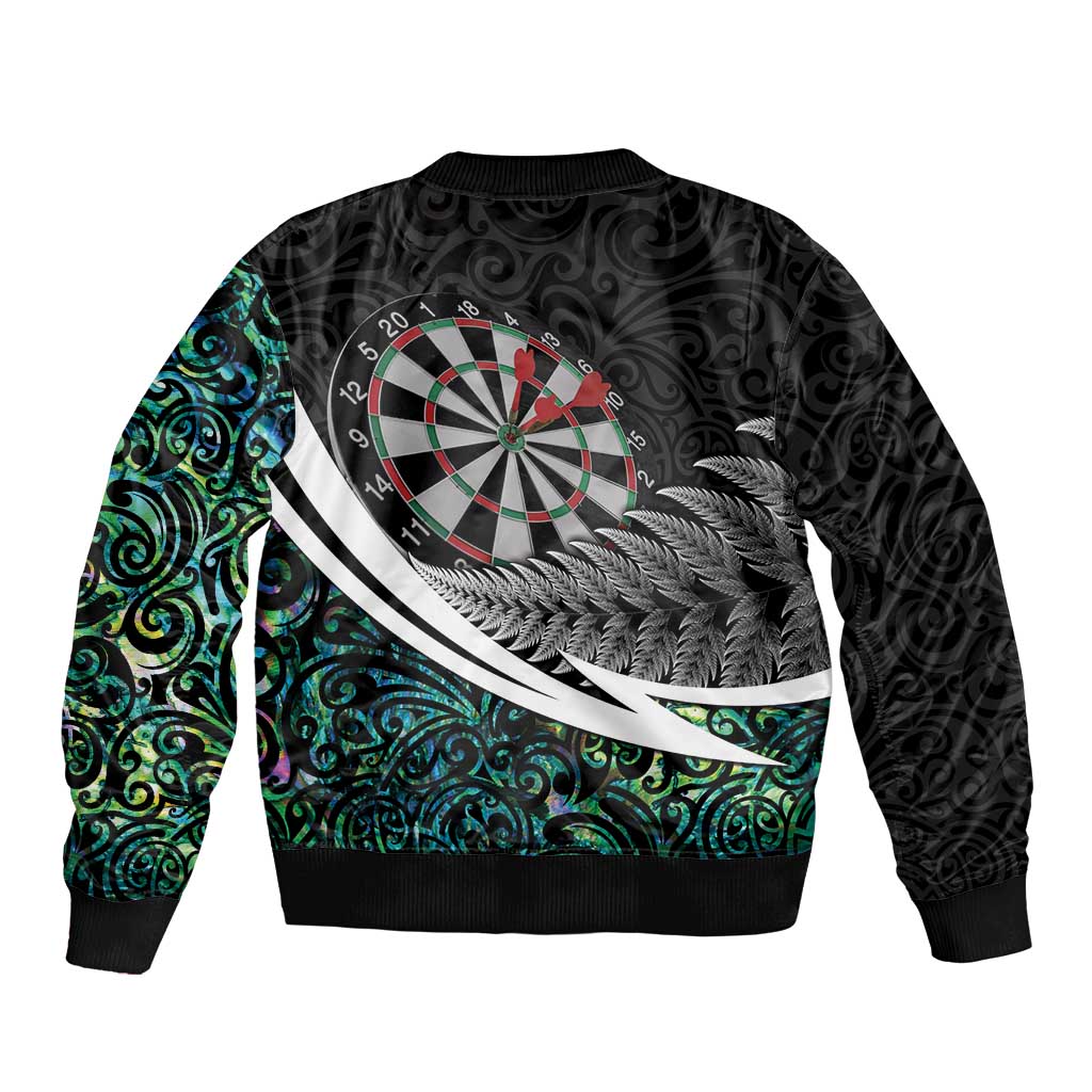 Personalized NZ Darts Bomber Jacket Paua Shell Maori Koru Whakairo LT7 - Polynesian Pride