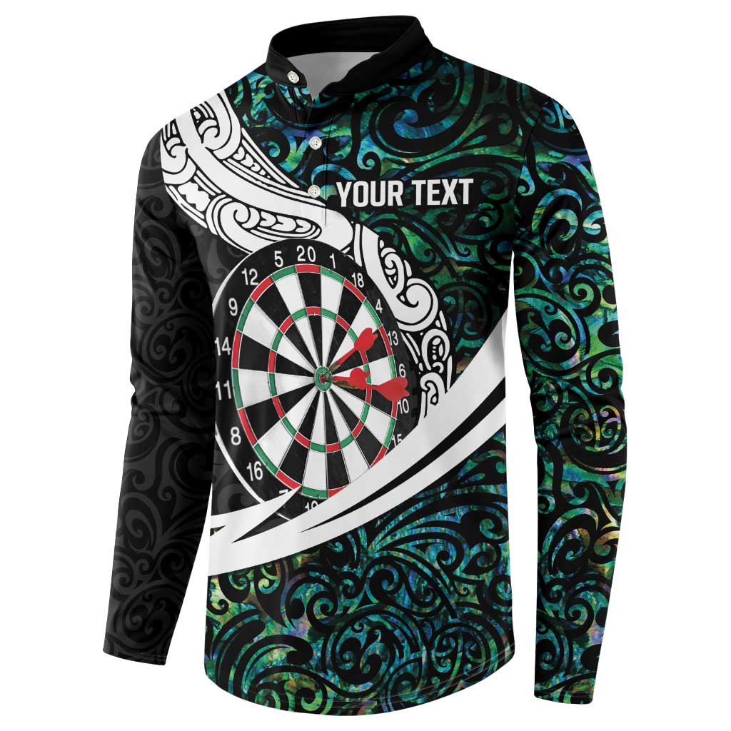 Personalized NZ Darts Button Sweatshirt Paua Shell Maori Koru Whakairo LT7 - Polynesian Pride