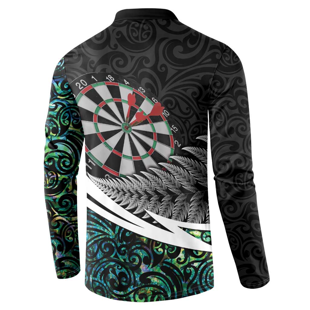 Personalized NZ Darts Button Sweatshirt Paua Shell Maori Koru Whakairo LT7 - Polynesian Pride