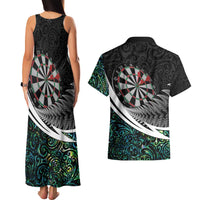 Personalized NZ Darts Couples Matching Tank Maxi Dress and Hawaiian Shirt Paua Shell Maori Koru Whakairo - Polynesian Pride
