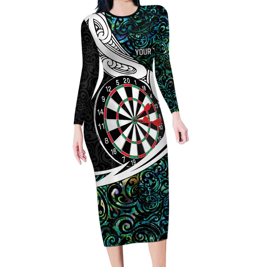 Personalized NZ Darts Family Matching Long Sleeve Bodycon Dress and Hawaiian Shirt Paua Shell Maori Koru Whakairo - Polynesian Pride