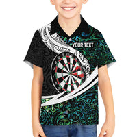 Personalized NZ Darts Family Matching Long Sleeve Bodycon Dress and Hawaiian Shirt Paua Shell Maori Koru Whakairo - Polynesian Pride