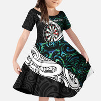 Personalized NZ Darts Family Matching Off The Shoulder Long Sleeve Dress and Hawaiian Shirt Paua Shell Maori Koru Whakairo LT7 Daughter's Dress Colorful - Polynesian Pride