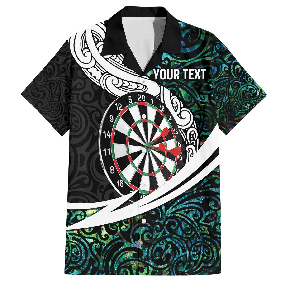 Personalized NZ Darts Family Matching Off The Shoulder Long Sleeve Dress and Hawaiian Shirt Paua Shell Maori Koru Whakairo LT7 Dad's Shirt - Short Sleeve Colorful - Polynesian Pride