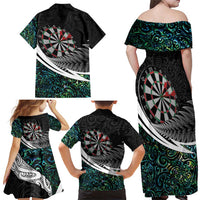 Personalized NZ Darts Family Matching Off Shoulder Maxi Dress and Hawaiian Shirt Paua Shell Maori Koru Whakairo - Polynesian Pride