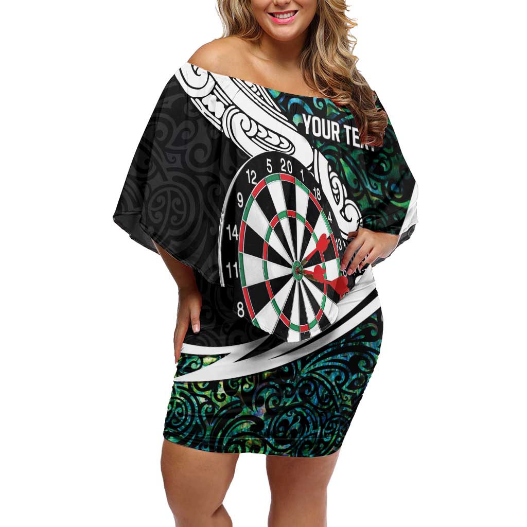 Personalized NZ Darts Family Matching Off Shoulder Short Dress and Hawaiian Shirt Paua Shell Maori Koru Whakairo - Polynesian Pride
