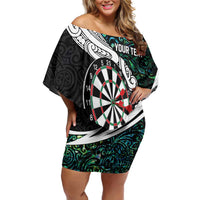 Personalized NZ Darts Family Matching Off Shoulder Short Dress and Hawaiian Shirt Paua Shell Maori Koru Whakairo - Polynesian Pride