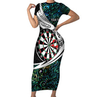 Personalized NZ Darts Family Matching Short Sleeve Bodycon Dress and Hawaiian Shirt Paua Shell Maori Koru Whakairo - Polynesian Pride