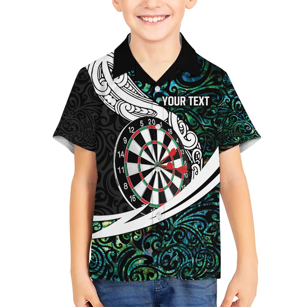 Personalized NZ Darts Family Matching Short Sleeve Bodycon Dress and Hawaiian Shirt Paua Shell Maori Koru Whakairo - Polynesian Pride