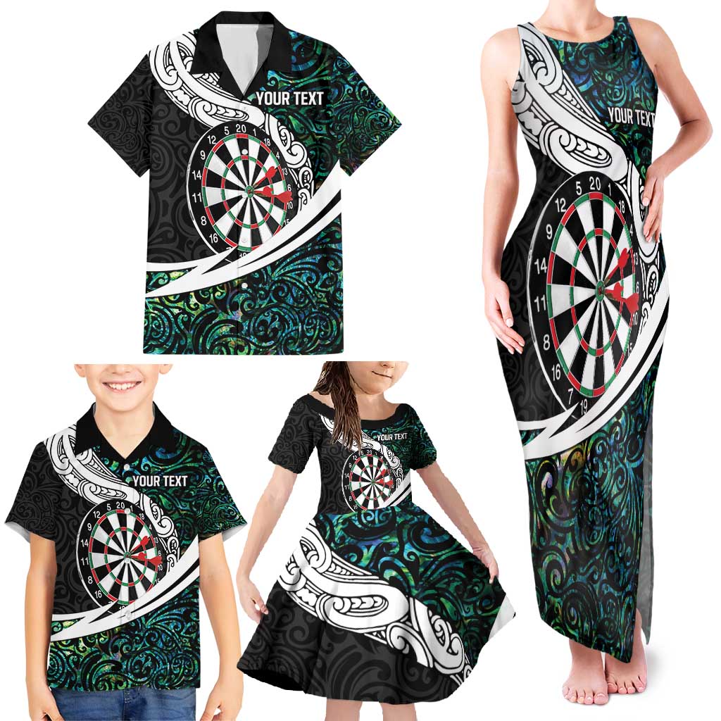 Personalized NZ Darts Family Matching Tank Maxi Dress and Hawaiian Shirt Paua Shell Maori Koru Whakairo - Polynesian Pride