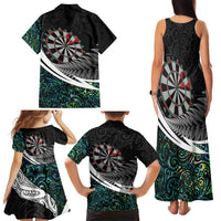 Personalized NZ Darts Family Matching Tank Maxi Dress and Hawaiian Shirt Paua Shell Maori Koru Whakairo - Polynesian Pride