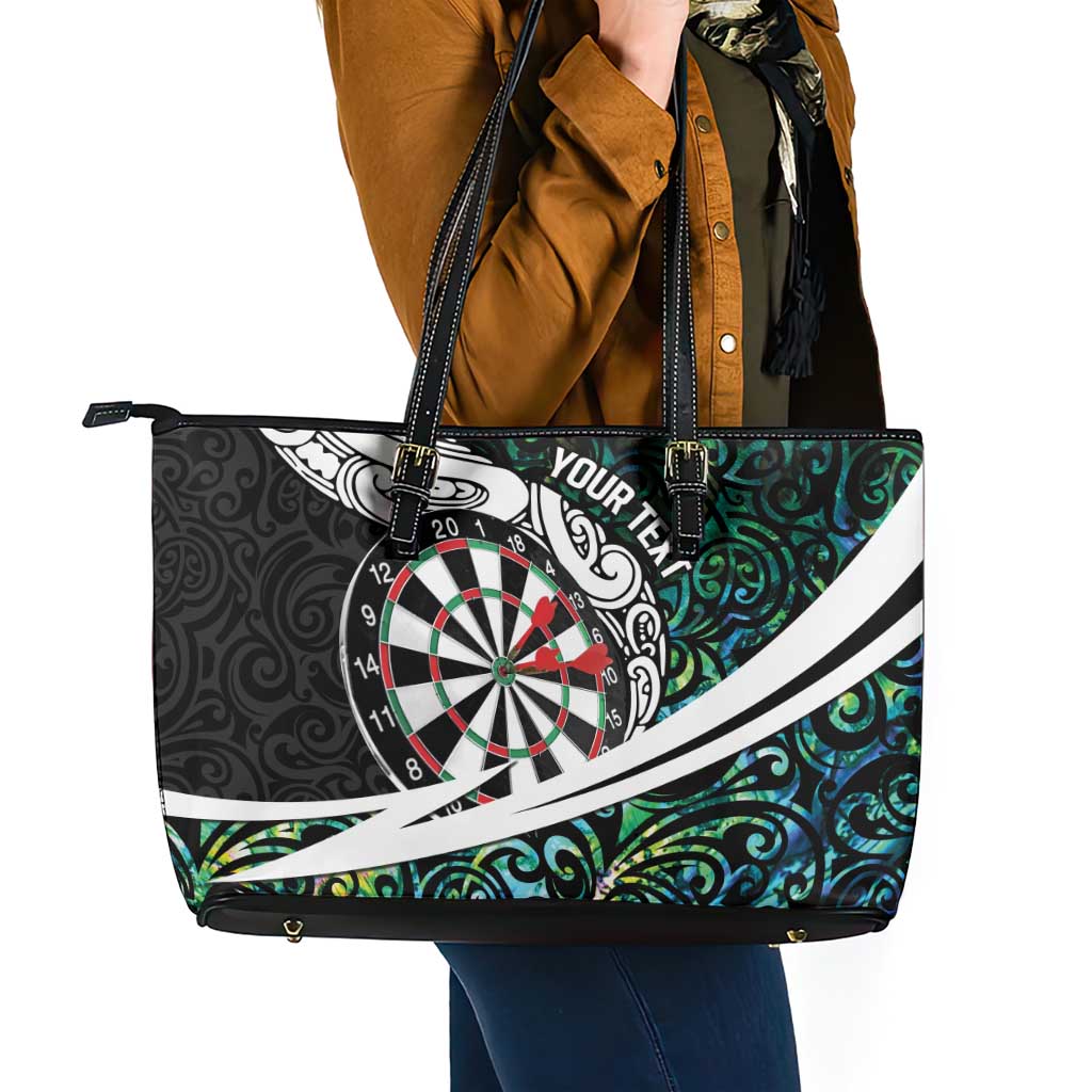 Personalized NZ Darts Leather Tote Bag Paua Shell Maori Koru Whakairo - Polynesian Pride