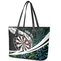 Personalized NZ Darts Leather Tote Bag Paua Shell Maori Koru Whakairo - Polynesian Pride