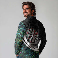 Personalized NZ Darts Long Sleeve Polo Shirt Paua Shell Maori Koru Whakairo - Polynesian Pride