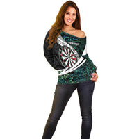 Personalized NZ Darts Off Shoulder Sweater Paua Shell Maori Koru Whakairo - Polynesian Pride