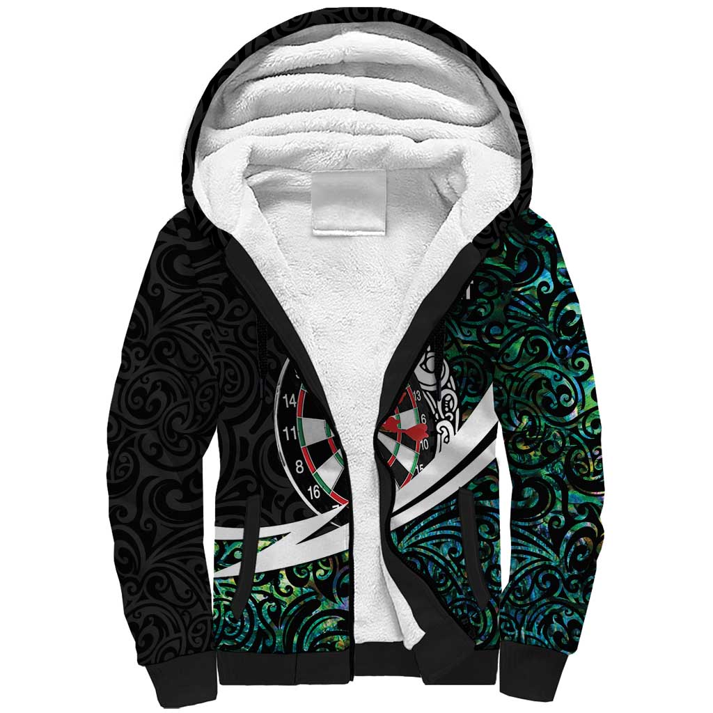 Personalized NZ Darts Sherpa Hoodie Paua Shell Maori Koru Whakairo - Polynesian Pride