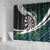 Personalized NZ Darts Shower Curtain Paua Shell Maori Koru Whakairo - Polynesian Pride